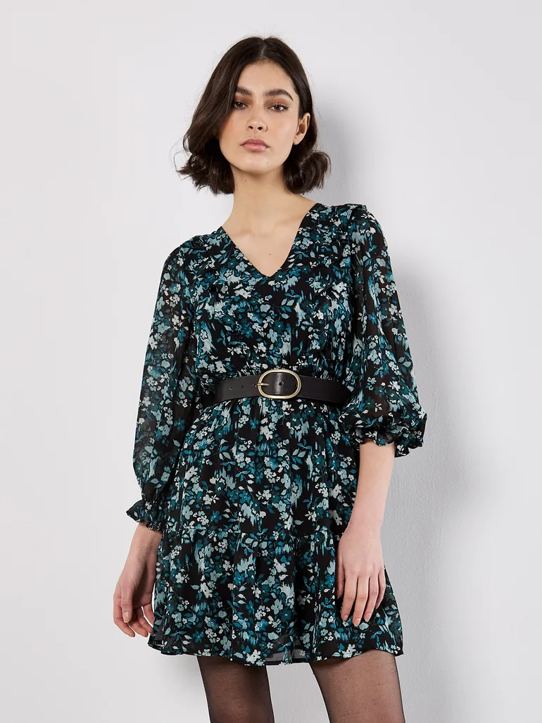 Ditsy Floral Chiffon Ruffle Dress - 1