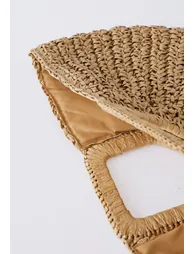 Semicircle Woven Straw Handbag in Tan - 3