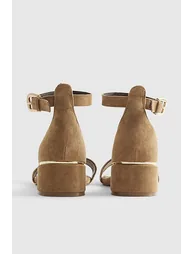 Beige Faux Suede Low Block Heel Sandals - 2