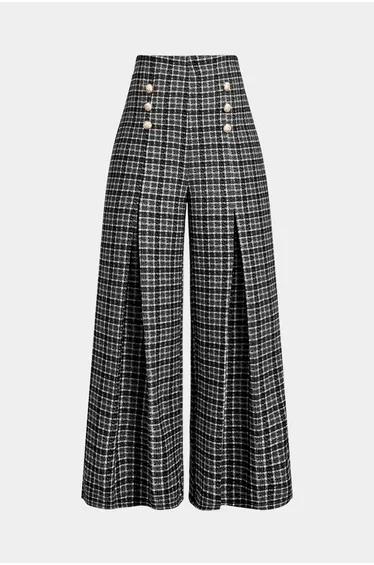Plaid Print Double Breasted High Waist Pants