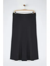 Black Midi Length Satin Woven Plus Size Skirt - 1