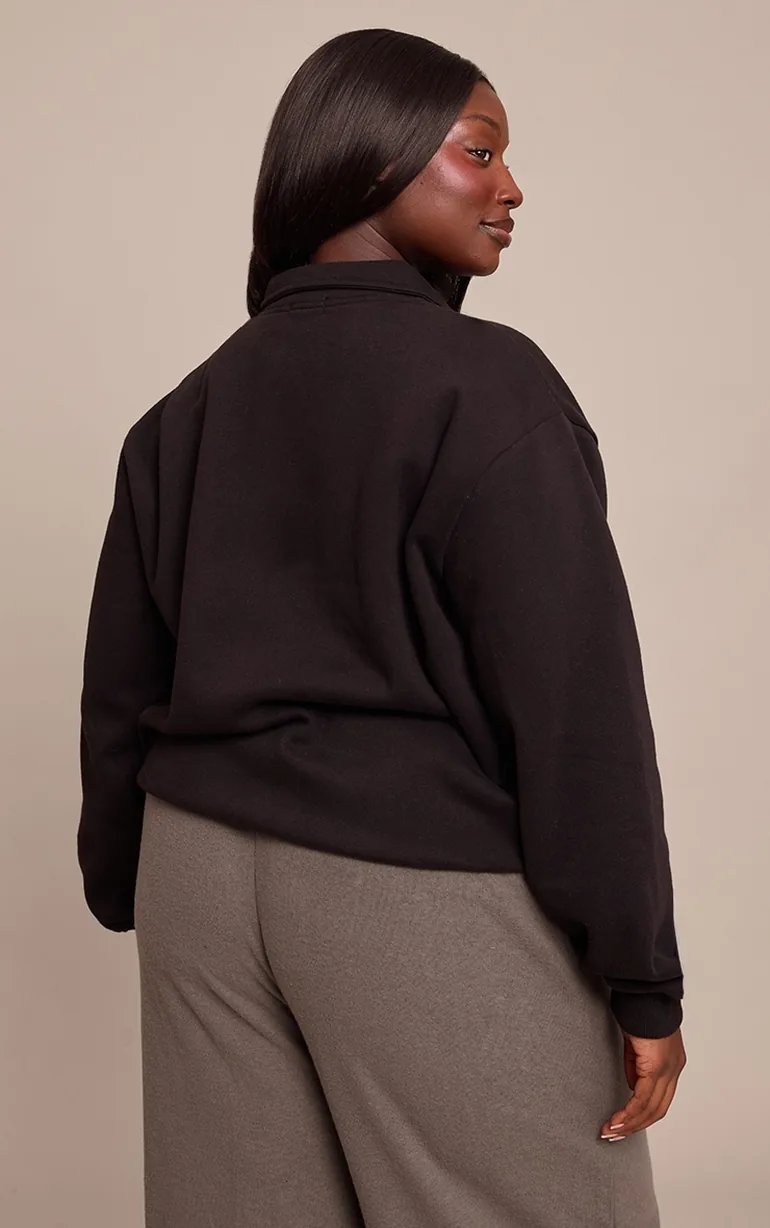 Plus Black Prettylittlething Polo Sweatshirt - 1