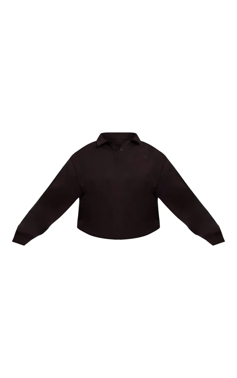 Plus Black Prettylittlething Polo Sweatshirt - 4