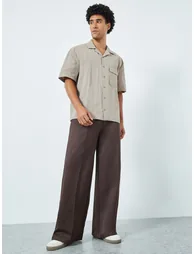 Men Beige Resort Collar Oversized Shirt - 1