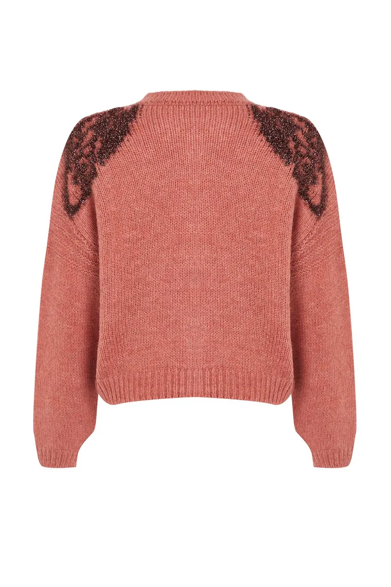 Tile Soft Textured Shiny Glitter Embroidered Knitwear Cardigan - 5