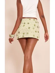 Sage Green Embellished Mini Skirt - 2