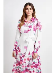 Floral Belted Midi Shirt Dress - 1