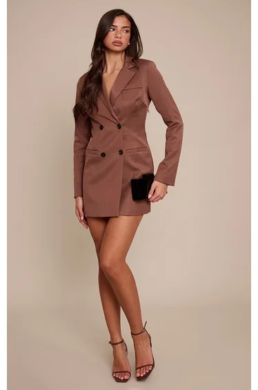 Chocolate Satin Cut Out Long Sleeve Mini Shift Dress