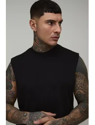 Tall Regular Fit Basic Drop Armhole Tank - black - 2