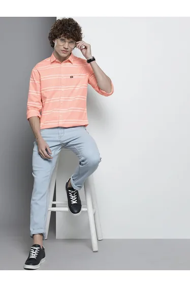 Men Pink Striped Slim Fit Shirt
