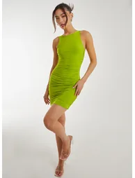 Halter Neck Ruched Slinky Mini Dress