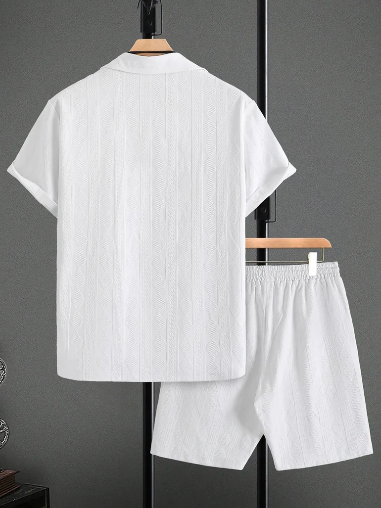 Men Textured Short Sleeve Shirt and Shorts Co-Ords - 2