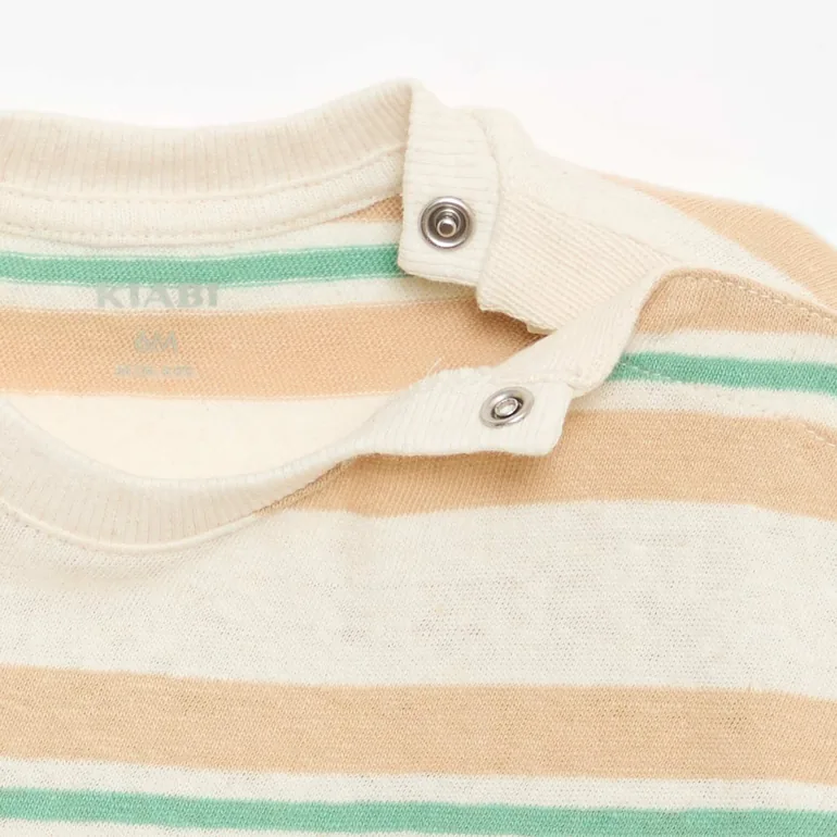 Striped cotton and linen jersey T-shirt BEIGE - 3