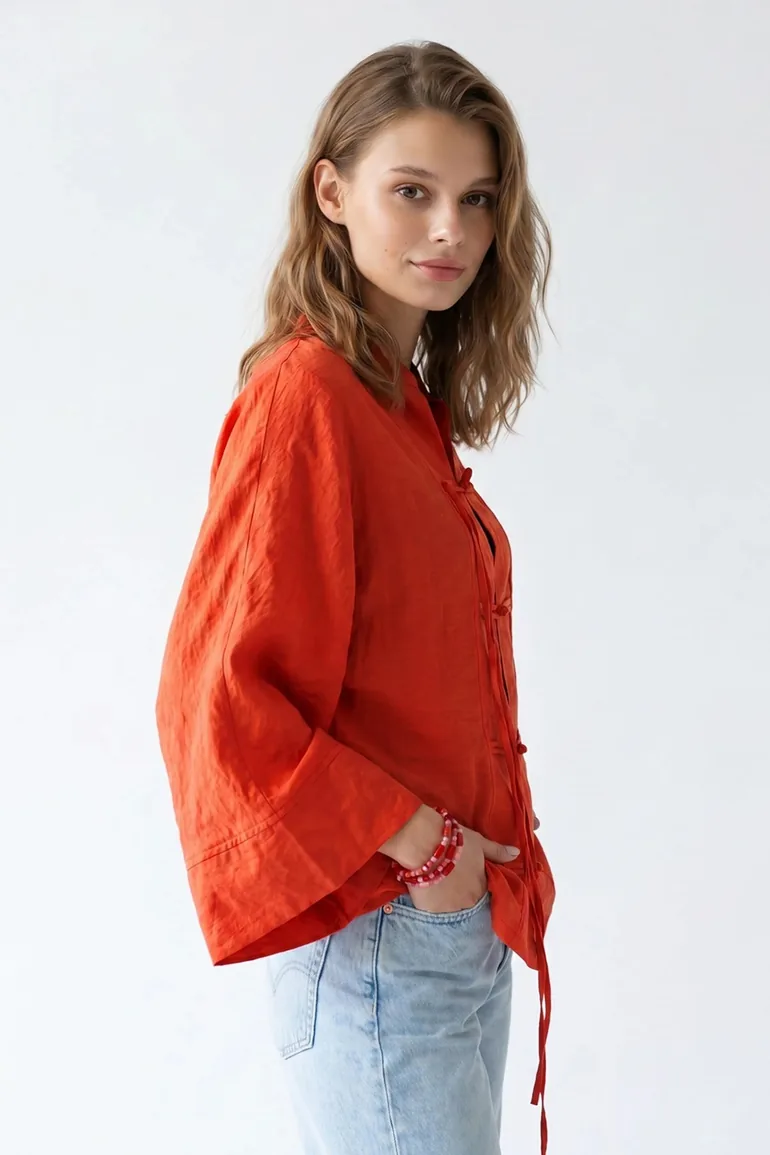 MIXRAY Cotton Woven Blouse With Mandarin Collar - 4