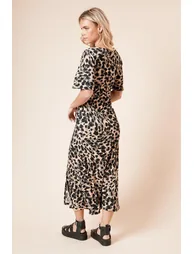 Petite Angel Sleeve Mono Leopard Midi Dress - 2
