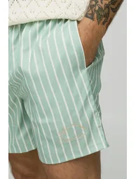 Branded Stripe Mid Length Swim Short - khaki - 2
