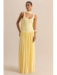 Aurina | Lemon Square-Neck Maxi Dress With Cape - 2