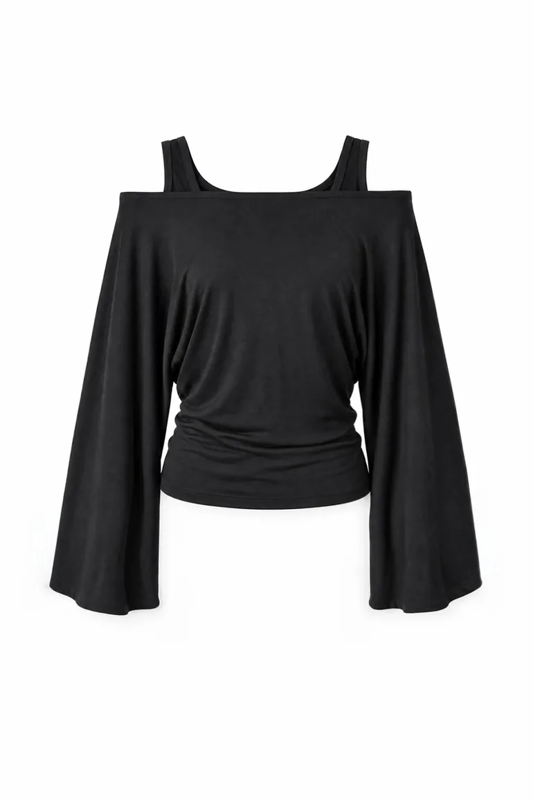 Asymmetric Neck Two-Piece Stretch Knit Top - 4