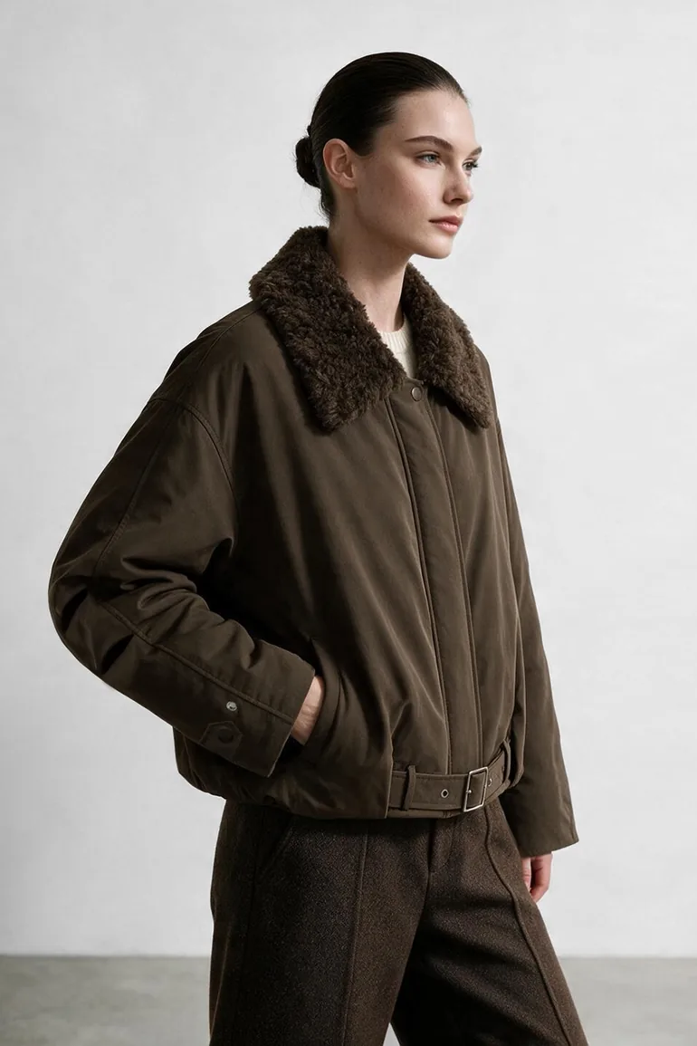 Wool Collar Belted Down Jacket - 2