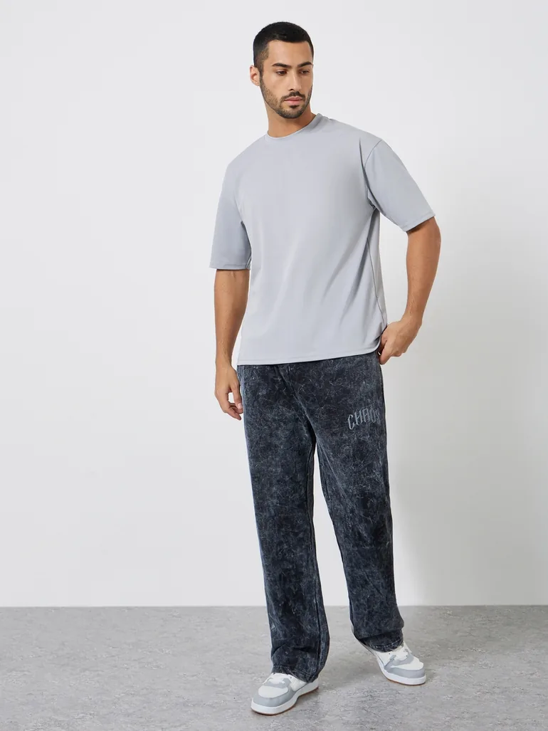 Men Grey Oversized Crew Neck T-Shirt