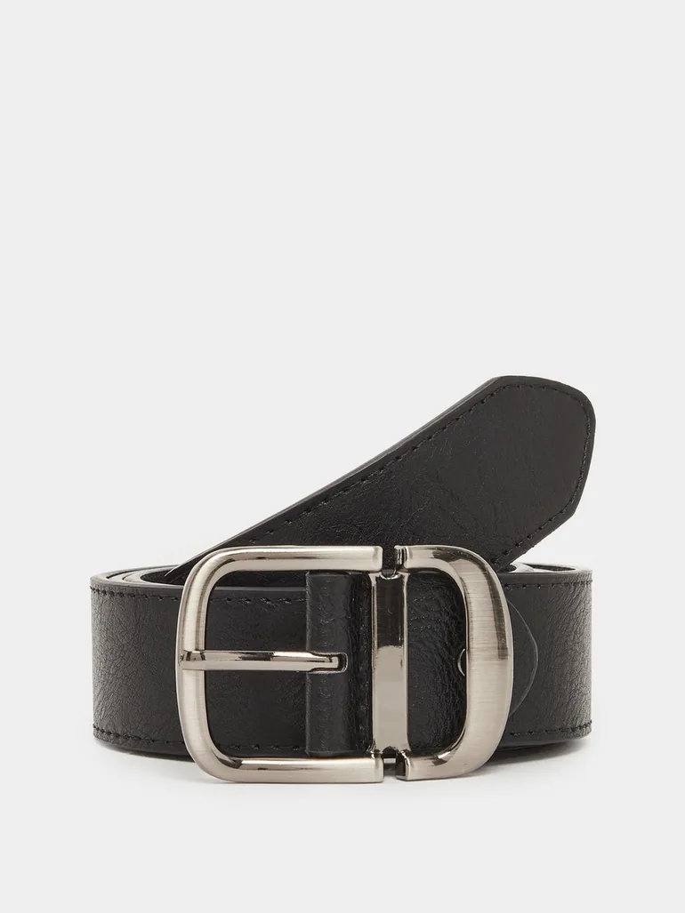 Men Black Solid Waist Belt with Metal Buckle