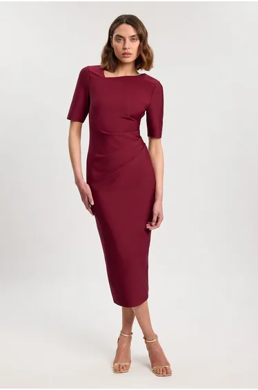 Petite Bandage Asymmetric Long Sleeve Midi Dress