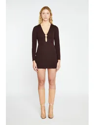 Dark Brown Deep V-neck Mini-Dress