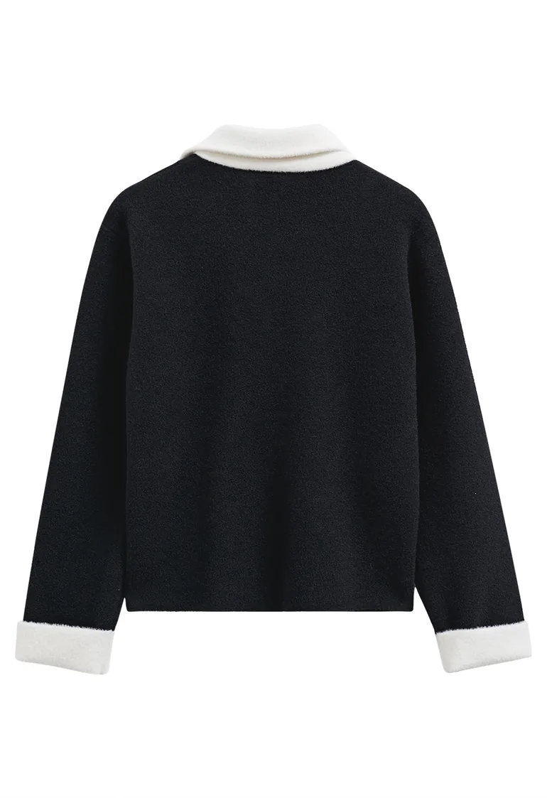 Contrasting Trim Flap Pocket Buttoned Knit Cardigan in Black - 7
