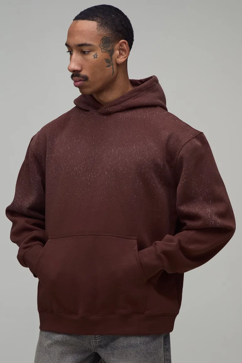 Chocolate Oversized Renaissance Print Spray Wash Hoodie - chocolate