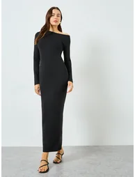 Black One Shoulder Neck Bodycon Maxi Dress - 3