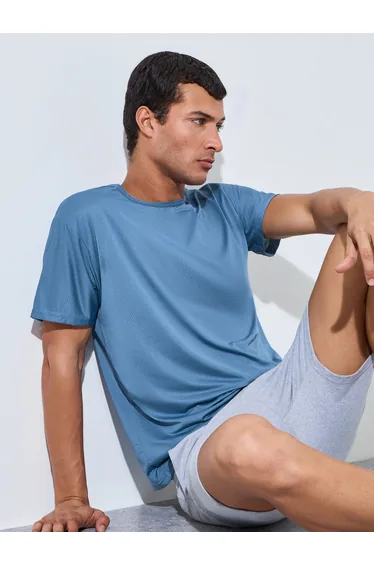 Men Blue Regular Fit Activewear T-Shirt