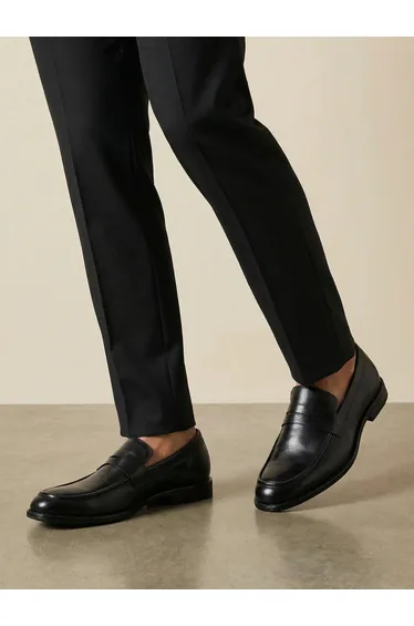 Men Black Slip-On Penny Loafers