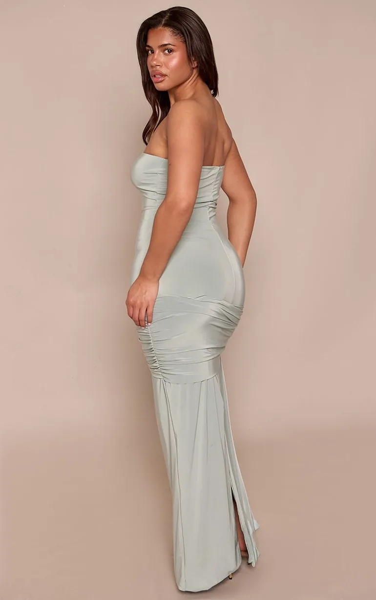 Shape Sage Green Bandeau Wrap Tie Waist Maxi Dress - 1