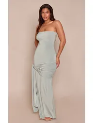 Shape Sage Green Bandeau Wrap Tie Waist Maxi Dress