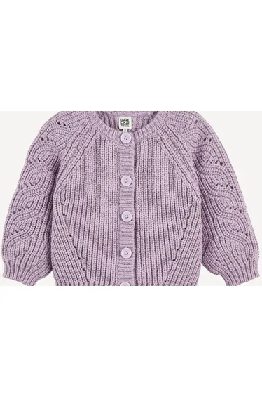Crew Neck Cardigan in Ribbed Fine Knit