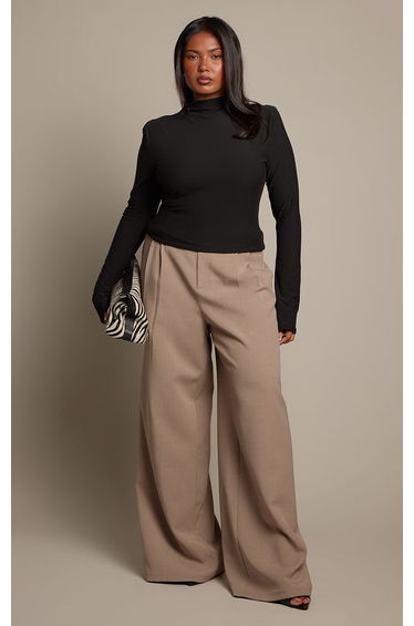 Plus Black Brushed Jersey Shoulder Pad Top
