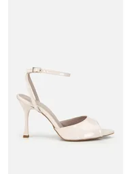 Women's Beige Pointed Toe Patent Leather High Heels Sandals