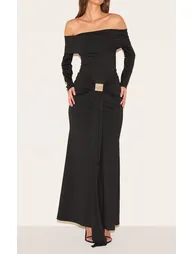 Black Bardot Long Sleeve Trim Drape Detail Maxi Dress - 3