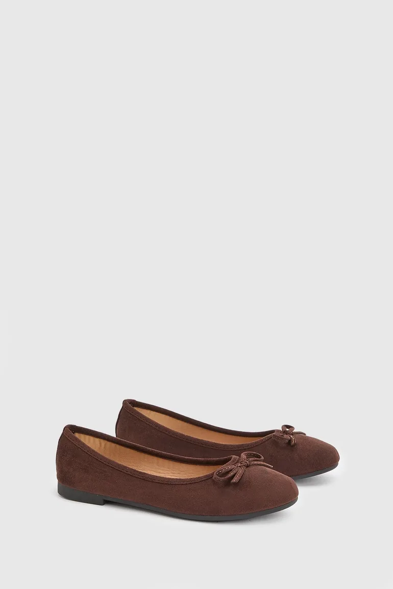 Tara Faux Suede Bow Detail Comfort Sock Ballet Pumps