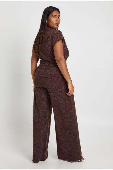 Plus Glitter Rib Wide Leg Trouser - brown product thumbnail 2