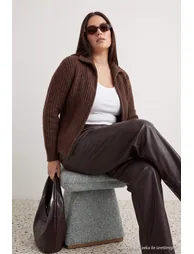 Wardrobe Essentials Brown Double-Sided Zippered Soft Textured Knitwear Cardigan - 5