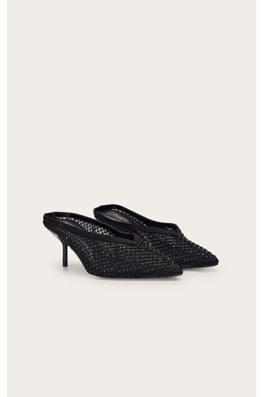 Black Hot Fix Mesh V Cut Court Mules product thumbnail 3