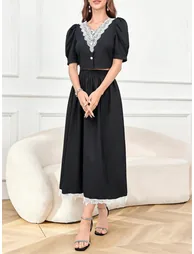 Black Lace Trim Top and Skirt Co-Ords - 2