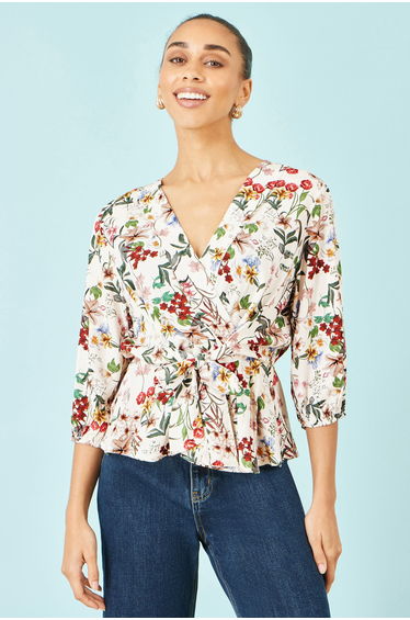 Yumi Ivory Viscose Botanical Print Wrap Top product thumbnail 2