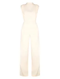 Almond Woven Cap Sleeve Wide Leg Jumpsuit - 4