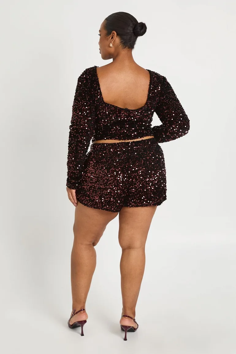 Plus Velvet Sequin Short - chocolate - 2