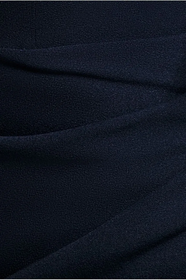 Satin Bow Bardot Sheath Maxi Dress - Navy Blue by Goddiva - 5