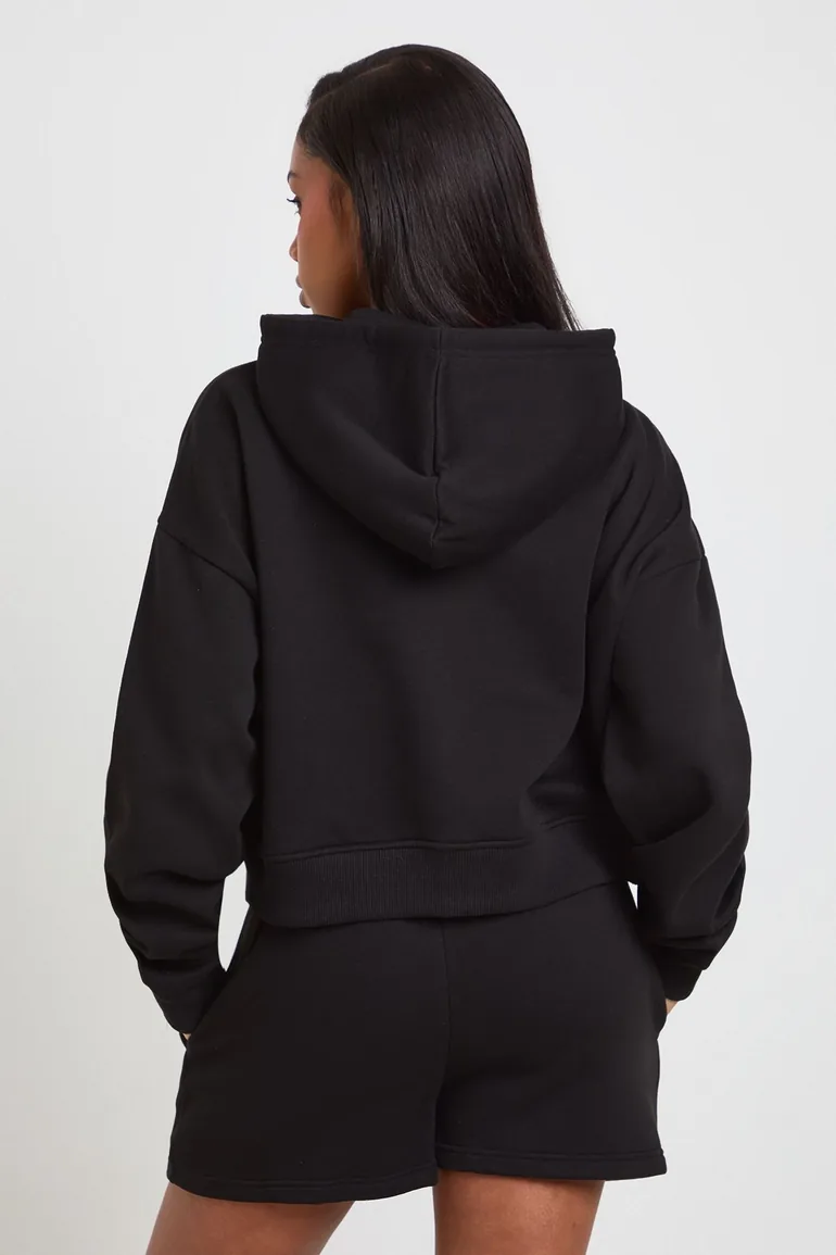 3 Piece Bandeau Hooded Short Tracksuit - black - 1