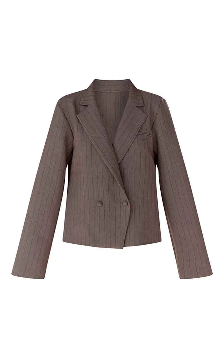 Taupe Pinstripe Boxy Blazer - 4