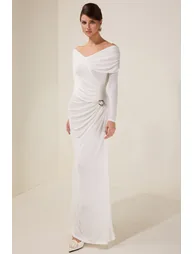 Solid Gathering Long Sleeve Maxi Dress